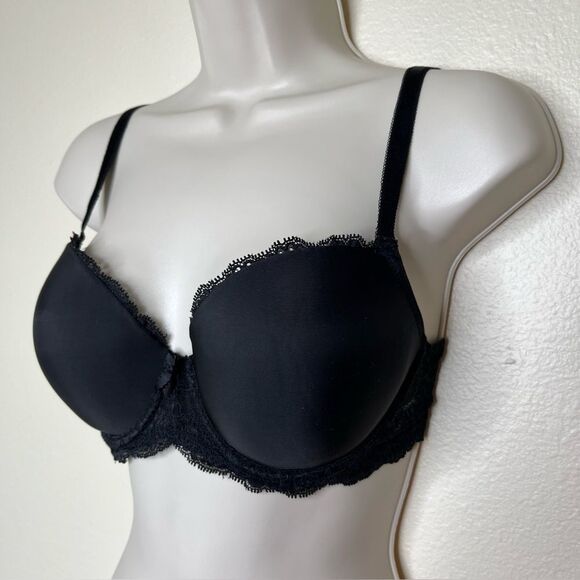 Victorias Secret Dream Angels Black Lined Demi Lace Trim Bra Women 32DD / 32E - Picture 5 of 15